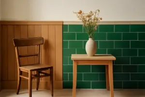 Cosa cambia con una boiserie in ceramica colorata rispetto al legno? Il plus decorativo e pratico
